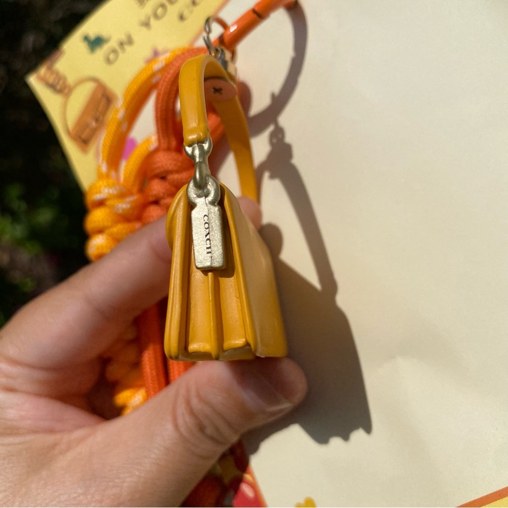 New Coach Yellow Mini Tabby Bag Charm with Rope Tassels Keychain - Picture 4 of 9